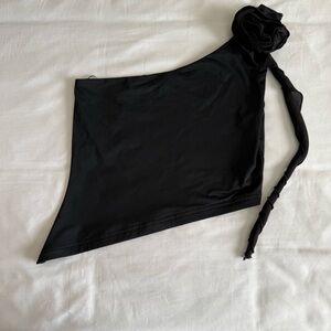 Black One-Shoulder Top with Floral Detail